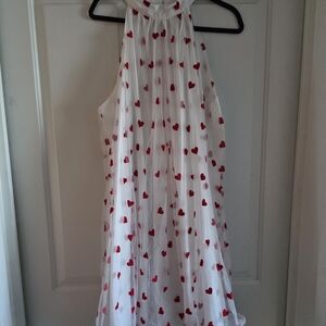 White Midi Halter Dress with Red Heart Print